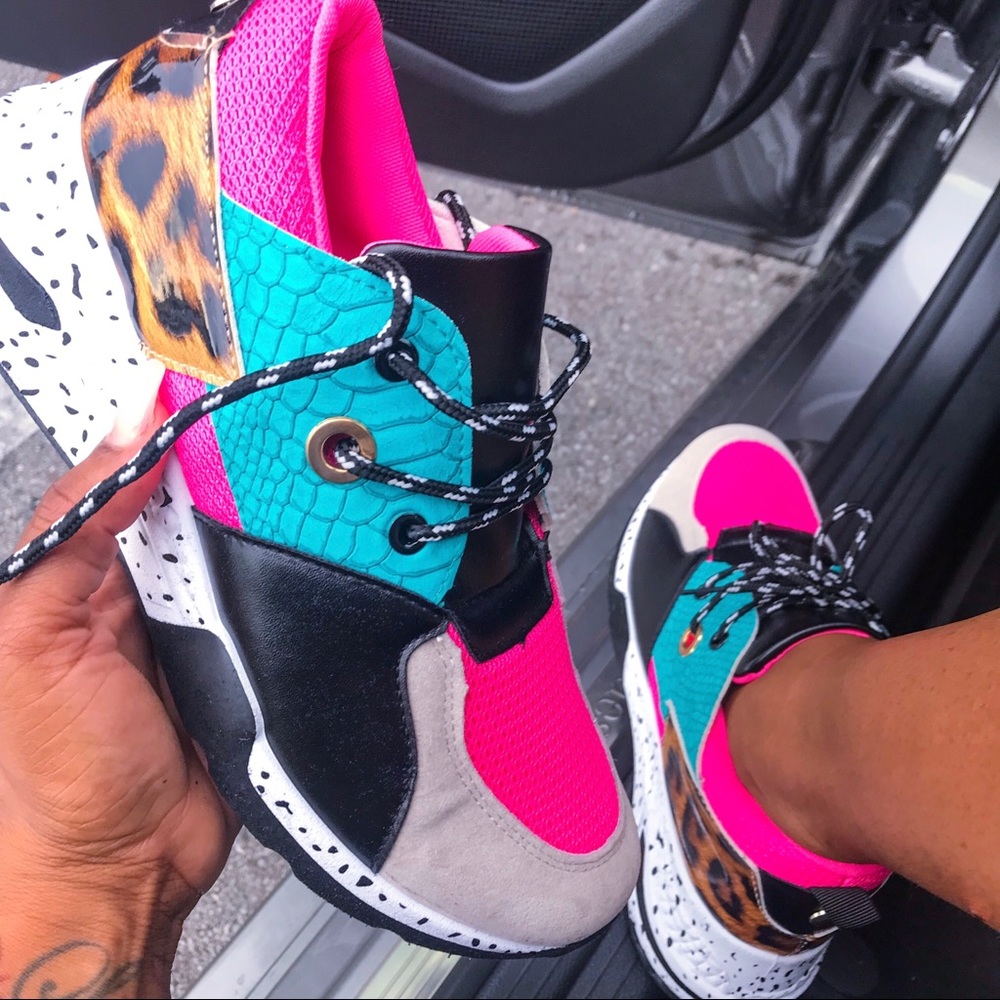 Mixed print wedge sneaker